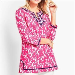 Talbots Bright Pink Lobster Print 100% Cotton Tunic‎
